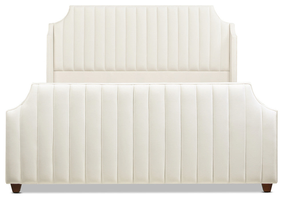 Addison King Channel Tufted Panel Bed Frame, Cloud White Performance Velvet