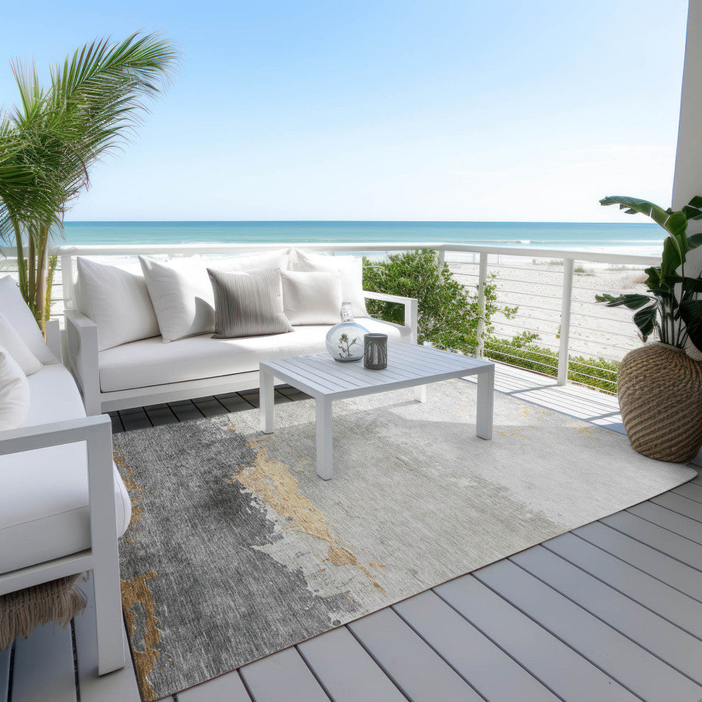Machine Washable Indoor/Outdoor Chantille ACN1885 Gold 9' x 12' Rug