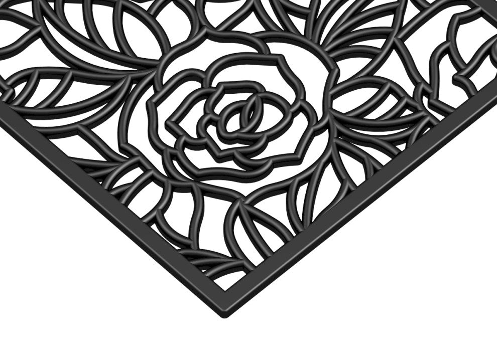 Calloway Mills 103761830 Black Rose Rubber Doormat, 22"x48"