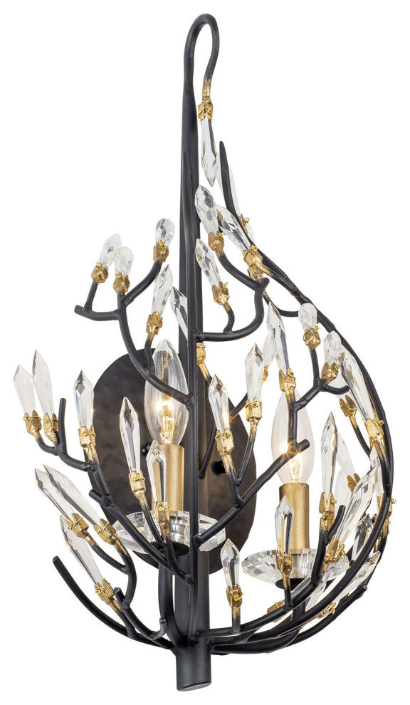 Bask 2-Lt Crystal Sconce - Matte Black/French Gold
