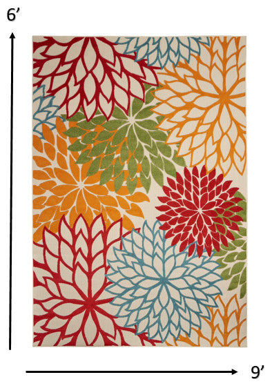 6 x 9 Green Floral Indoor Outdoor Area Rug