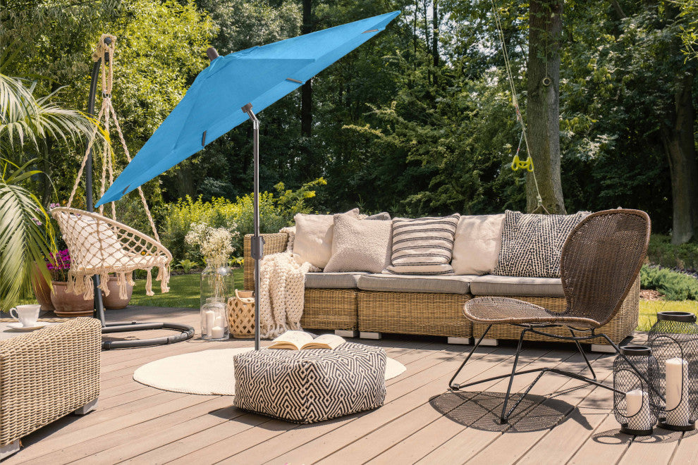 9' Round Push Tilt Market Umbrella, Antique Bronze frame, Sunbrella, Capri