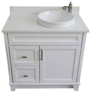 37" Single Sink Vanity, White Finish Top With White Engineered Stone Top