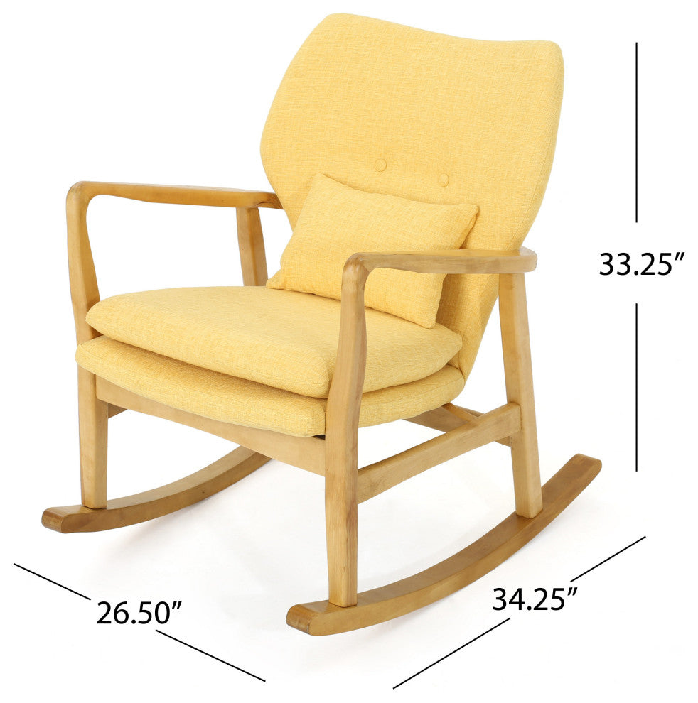 GDF Studio Balen Mid Century Modern Fabric Rocking Chair, Muted Yellow
