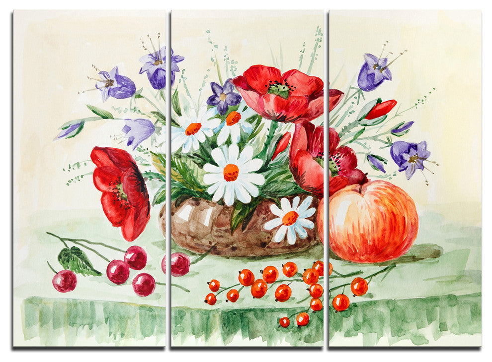 "Colorful Bunch of Flowers and Fruits" Metal Wall Art, 3 Panels, 36"x28"