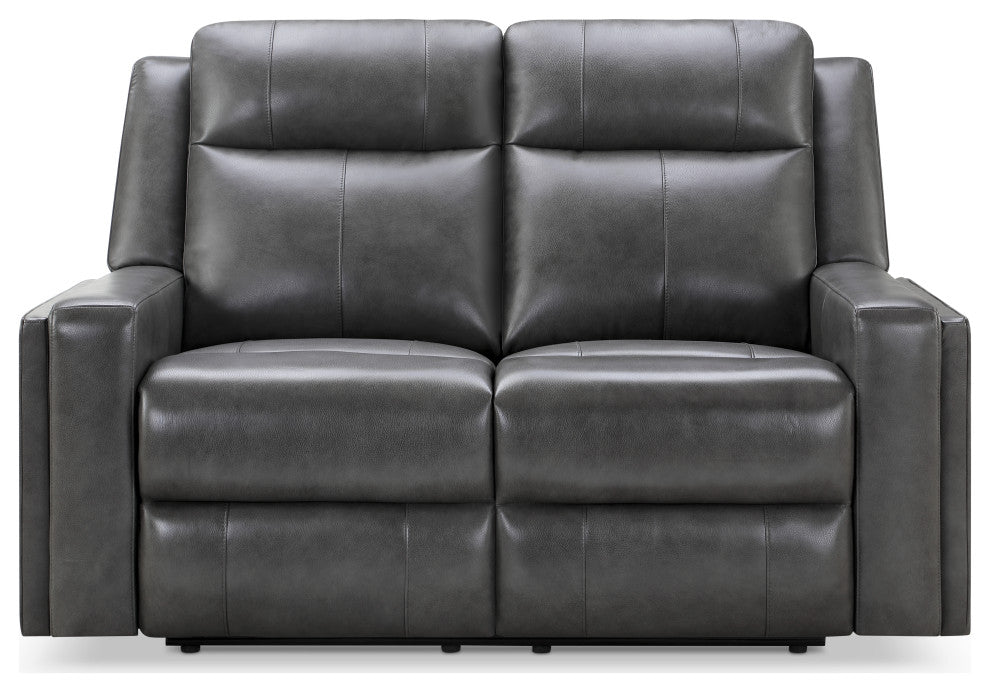 Rhodes Top-Grain Leather Manual Reclining Loveseat, Gray