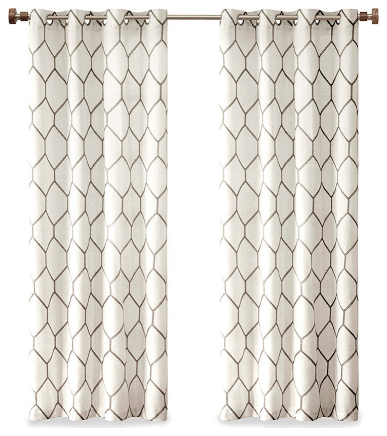 Madison Park Brooklyn Metallic Geo Embroidered Window Panel, Grey