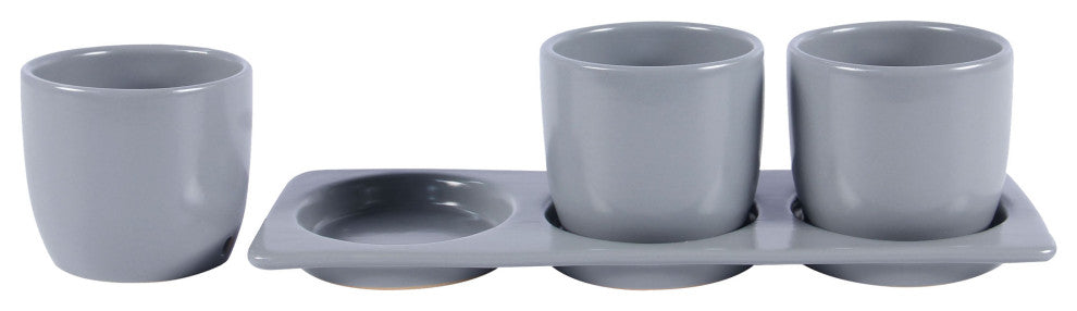 Lilac Planter Set with Tray, Grey