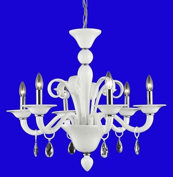 Elegant Muse Dining Room Light, White Finish With Royal Cut Crystal