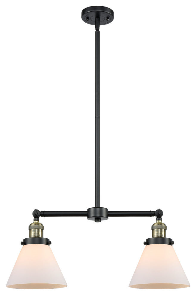 2-Light Large Cone 22" Chandelier, Black Antique Brass, Glass: Matte White Cased