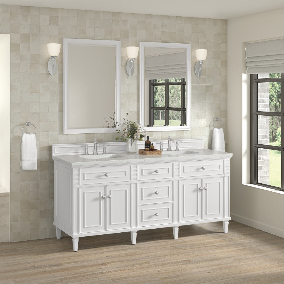 Lorelai 72" Double Vanity, Bright White, 3 CM Lime Delight Top