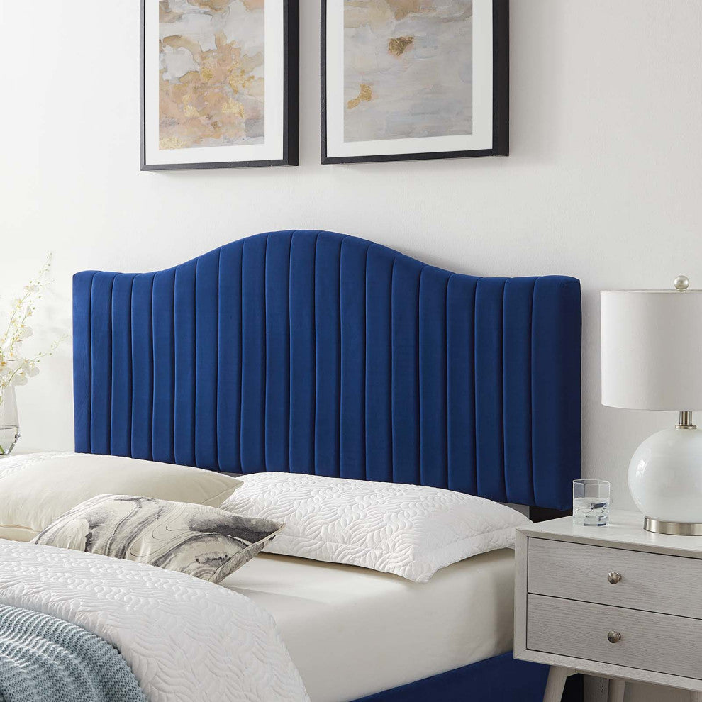 Tufted Headboard, Twin Size, Velvet, Blue Navy, Modern Contemporary, Bedroom