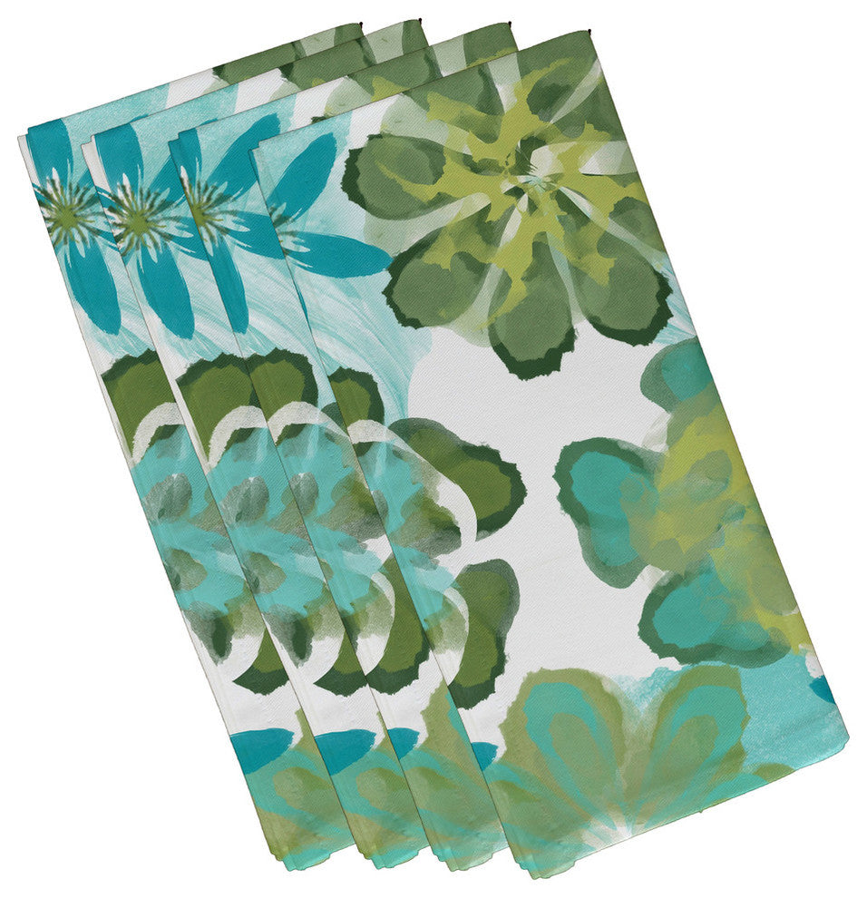19x19", Ani Floral Print Napkin, Aqua, Set of 4