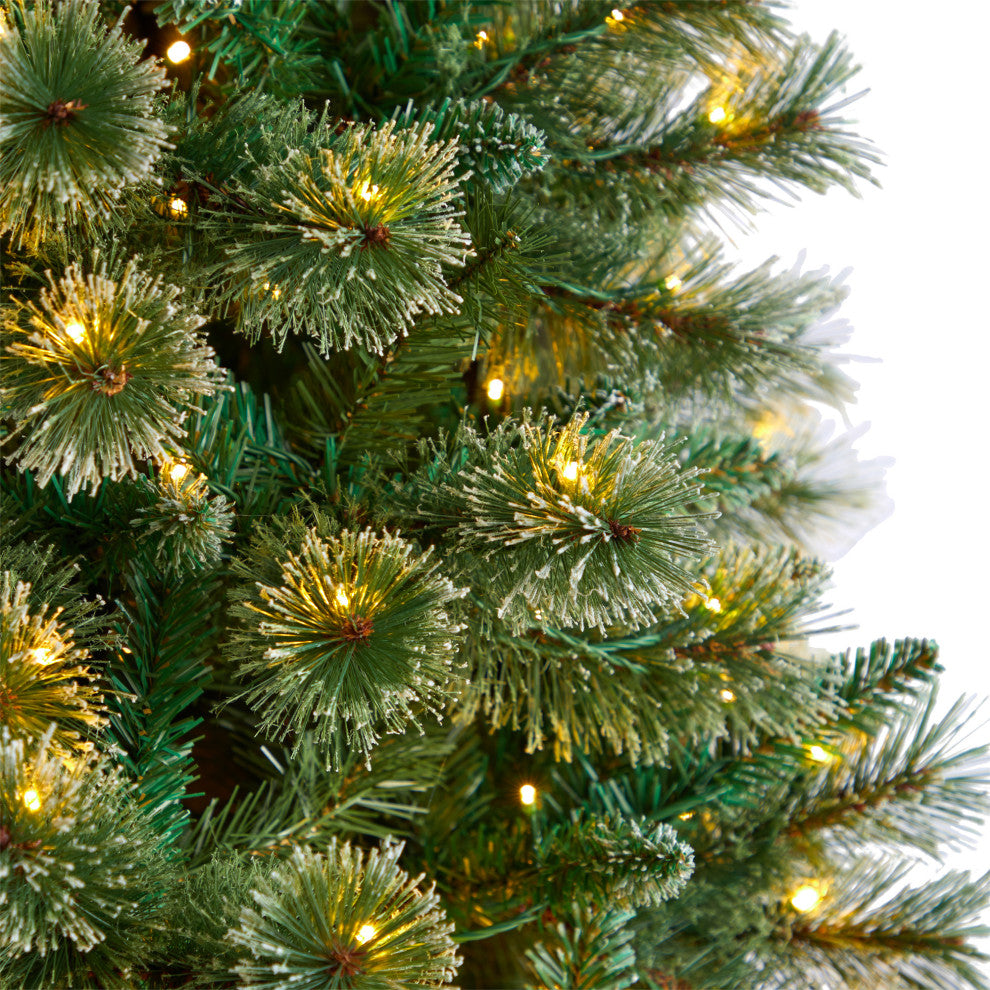 8' Wisconsin Slim Snow Tip Pine Artificial Christmas Tree With 600 LED Lights
