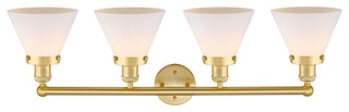 Large Cone 4-Light 35" Bath Vanity Light, Satin Gold Finish, Matte White Shade