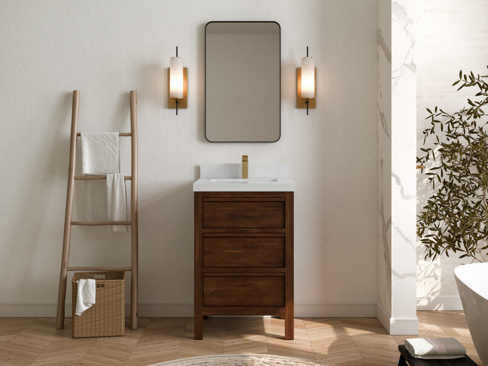 Elizabeth 24 Single Sink Bath Vanity in Dark Walnut Teak 2" Carrara Quartz