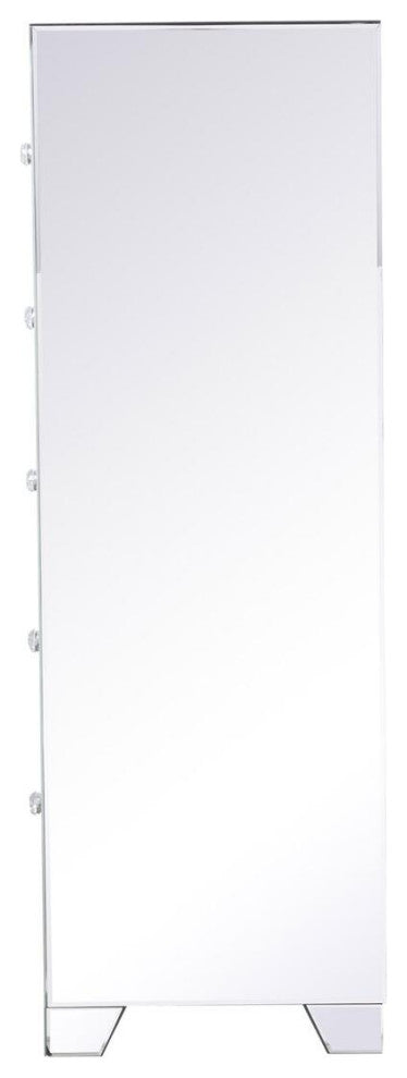 34" Silver Crystal Mirrored Five Drawer Cabinet