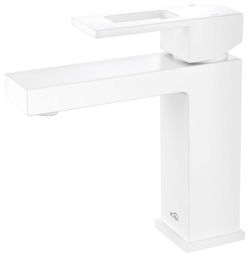 Cubic Single Hole Bathroom Faucet KBF1002, Matte White,, Drain