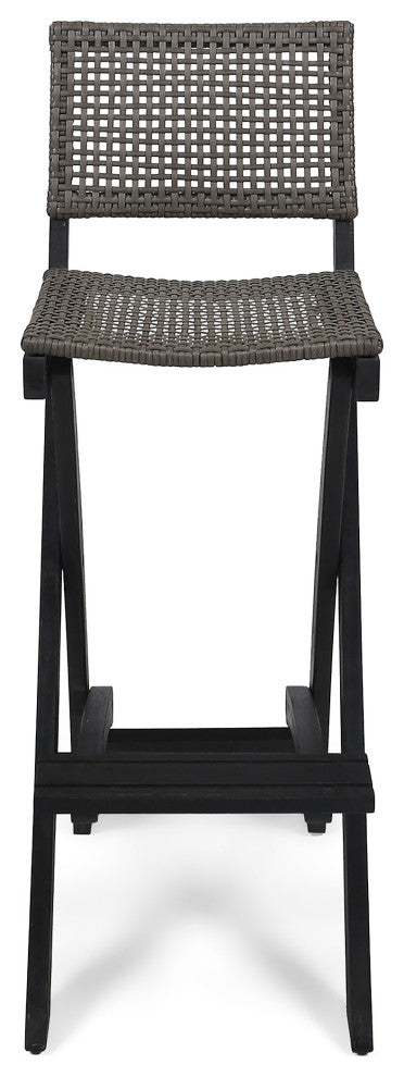 Elizabeth Outdoor 26" Square 5-Piece Wood and Wicker Bar Height Set, Dark Gray