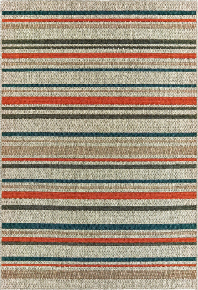 Oriental Weavers Latitude Grey/ Blue Geometric Indoor/Outdoor Rug 5'3"X7'3"