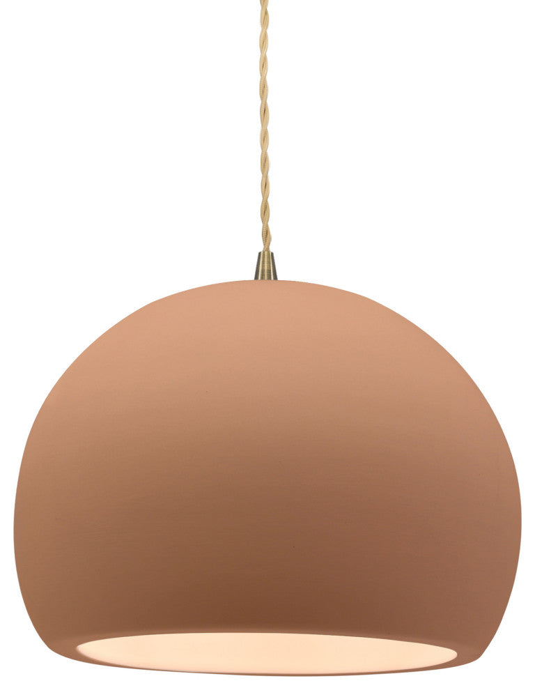Radiance Medium Globe Pendant, Adobe Frame, Antique Brass, LED, Beige Cord
