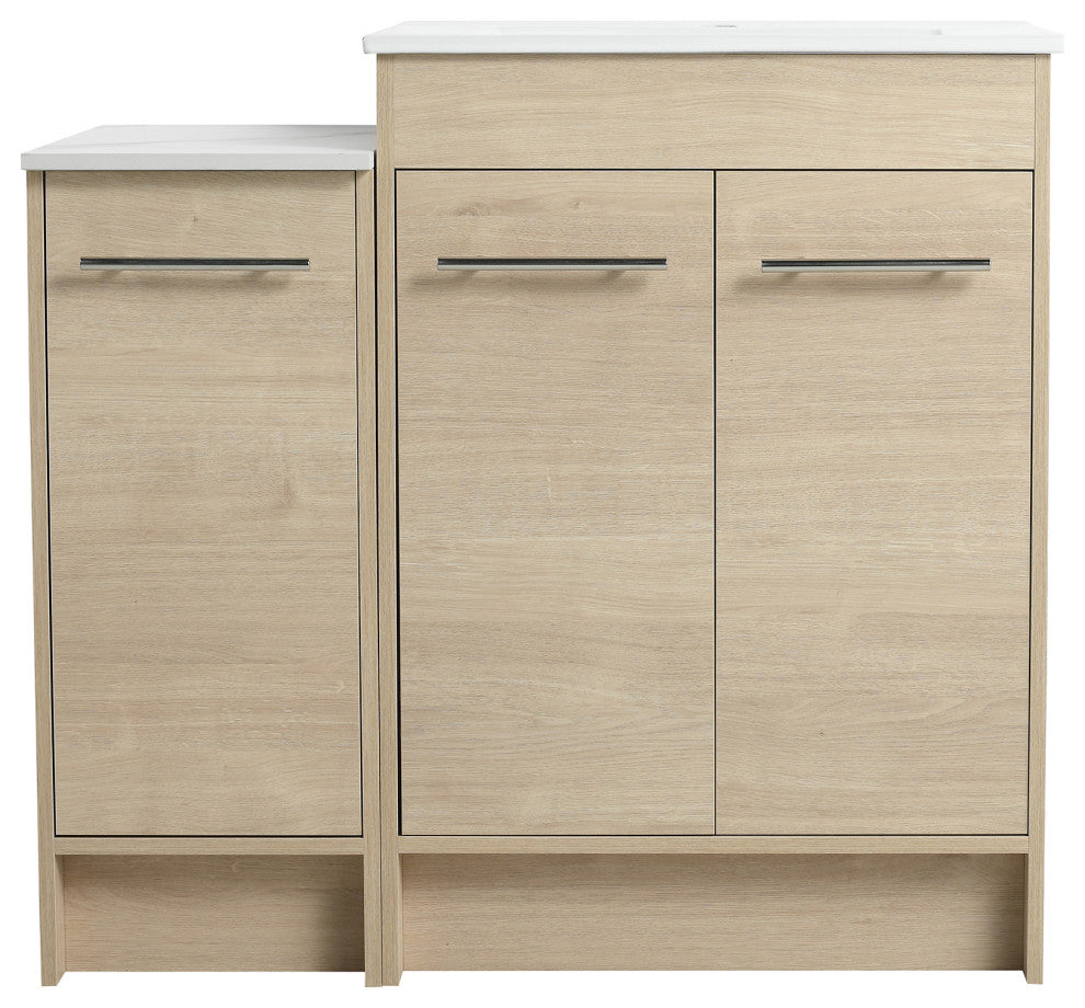 36 inch Plywood Freestanding Bathroom Vanity Set with Integrated Ceramic Sink