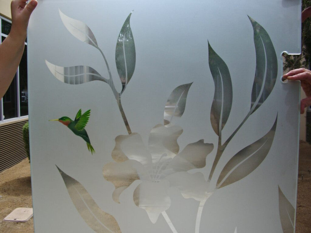 Interior Prehung Door or Interior Slab Door - Hibiscus Hummingbirds - Primed...