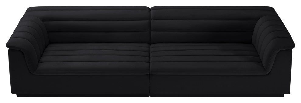 Cascade Upholstered Modular Sofa, Black, Velvet, Straight Sofa