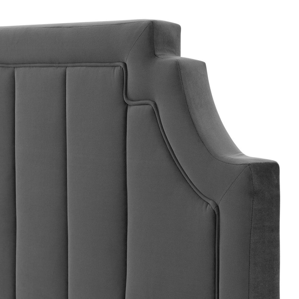 Tufted Headboard, Twin Size, Velvet, Dark Gray, Modern Contemporary