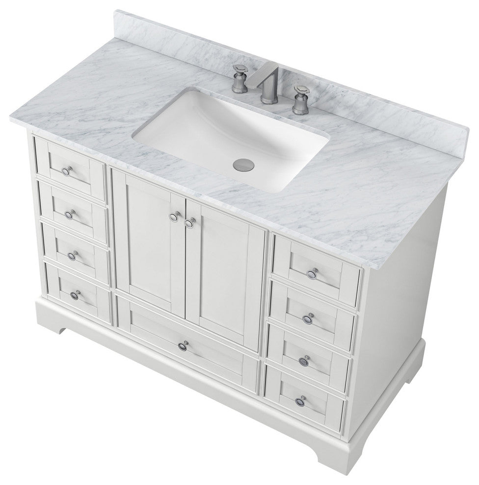 48 inch Matte Plywood Freestanding Bathroom Vanity Set Integrated Ceramic Sink, White