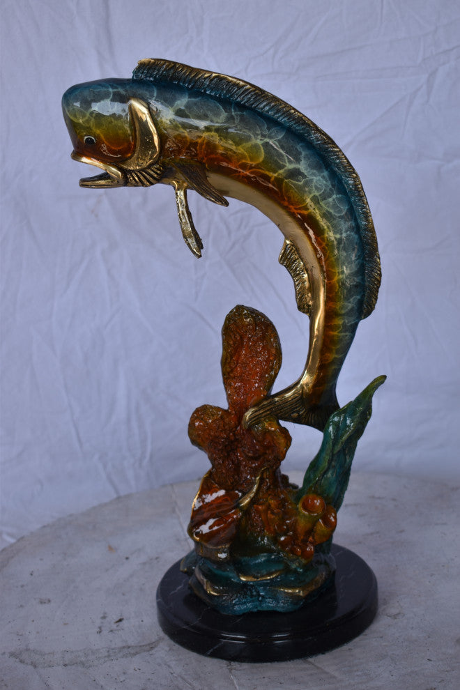 Dorado or Mahi Mahi With Coral Bronze Statue Size: 5"L x 10"W x 19"H