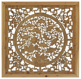 Chinese Square Flower Fishes Wooden Wall Plaque Panel Hcs4287