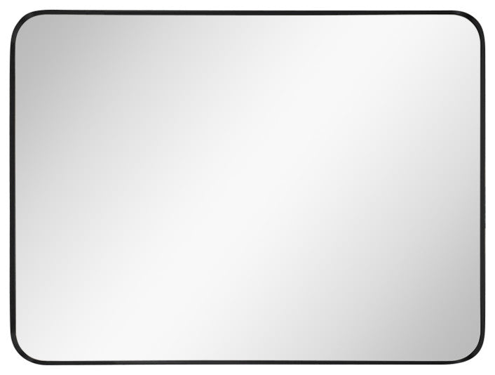 Geneva 23.6 in. x 31.5 Black Rectangular Rounded Framed Bathroom Mirror