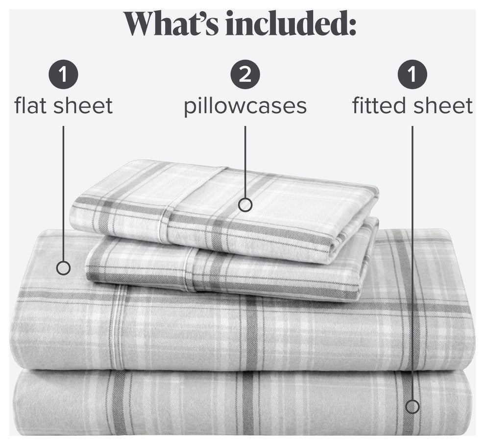 Bare Home Cotton Flannel Sheet Set, Tartan Plaid, Full