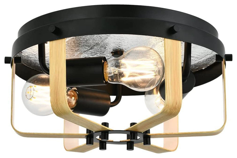 Industrial Semi Flush Mount Ceiling Light, 3 Light, Cage, Farmhouse, Black