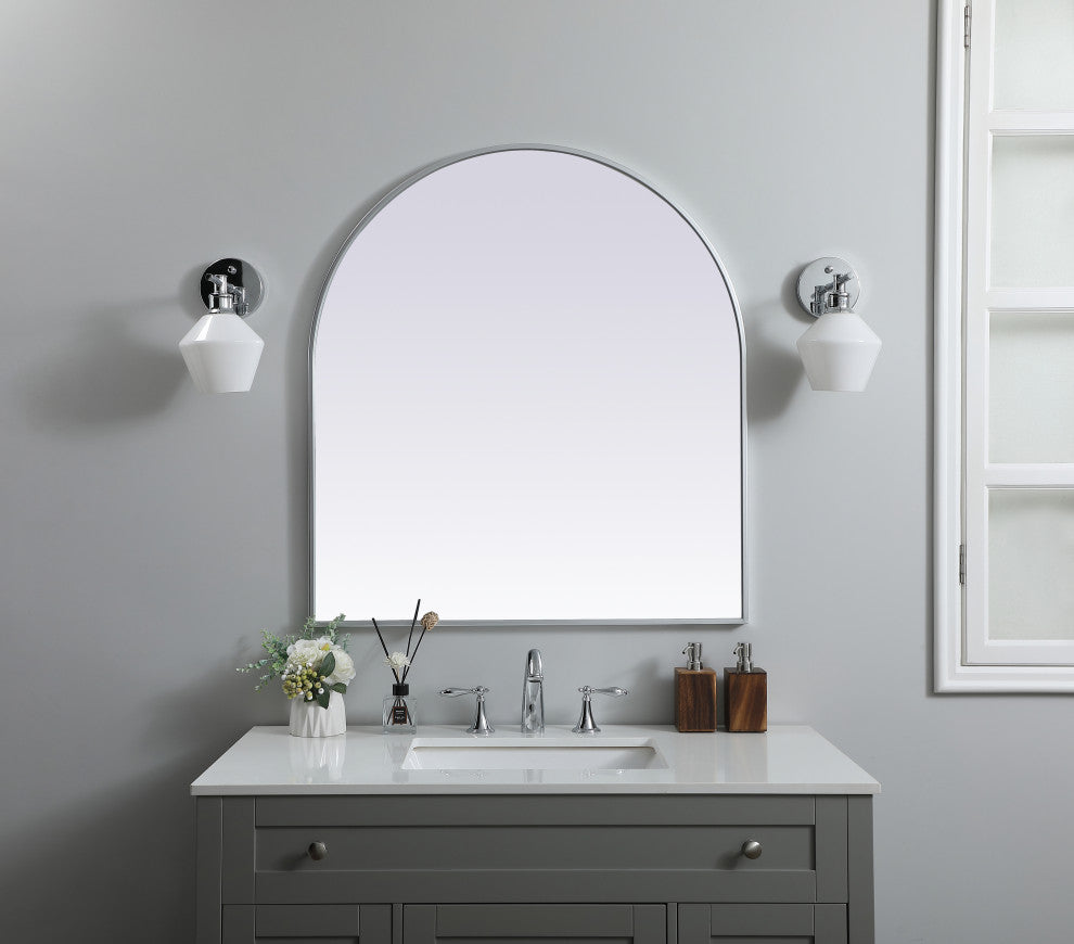 Metal Frame Arch Mirror 33X36 Inch, Silver