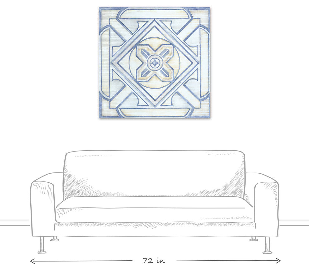 Blue and White Watercolor Tile 36x36 Canvas Wall Art