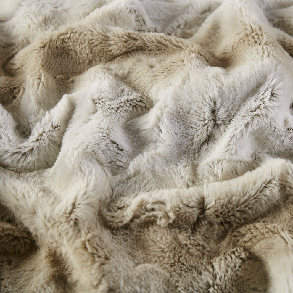 Madison Park Zuri Oversized Faux Fur Throw, Sand