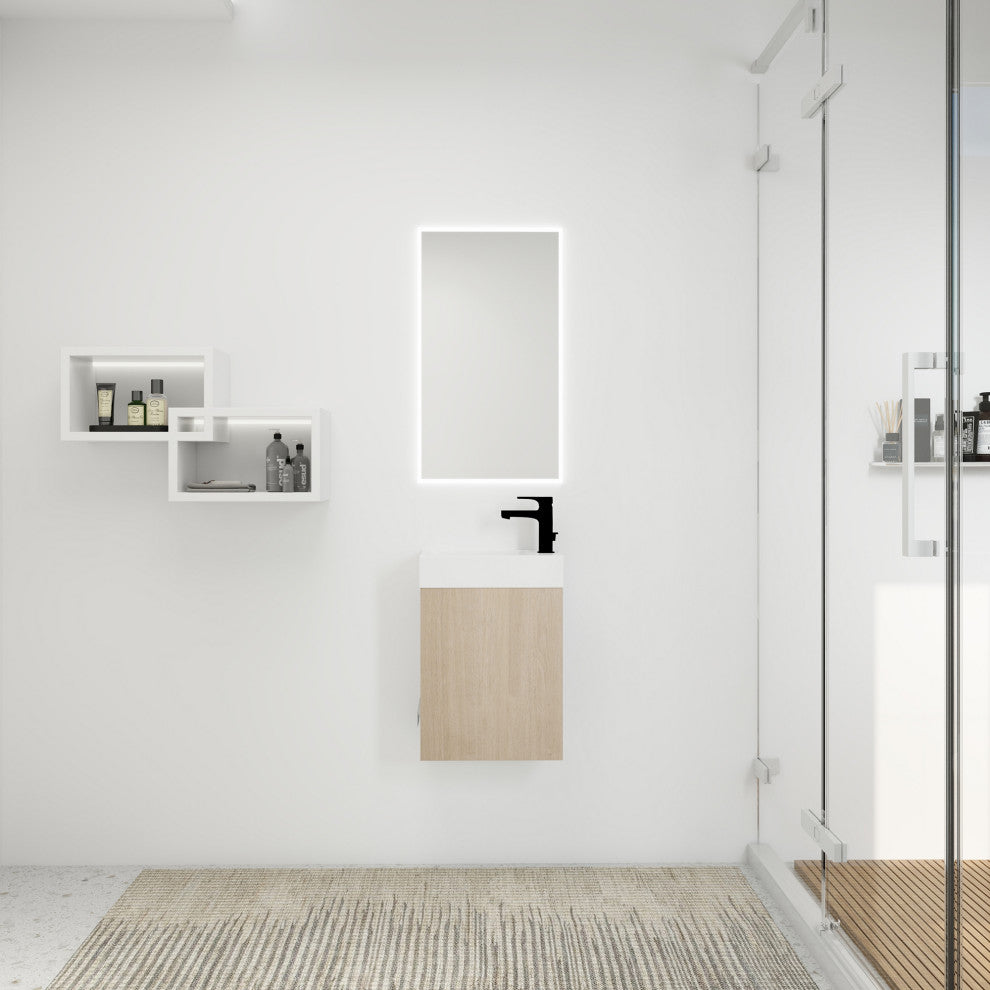16 Inch Plywood Wall-Mounted Bathroom Vanity Set with  Gel Sink