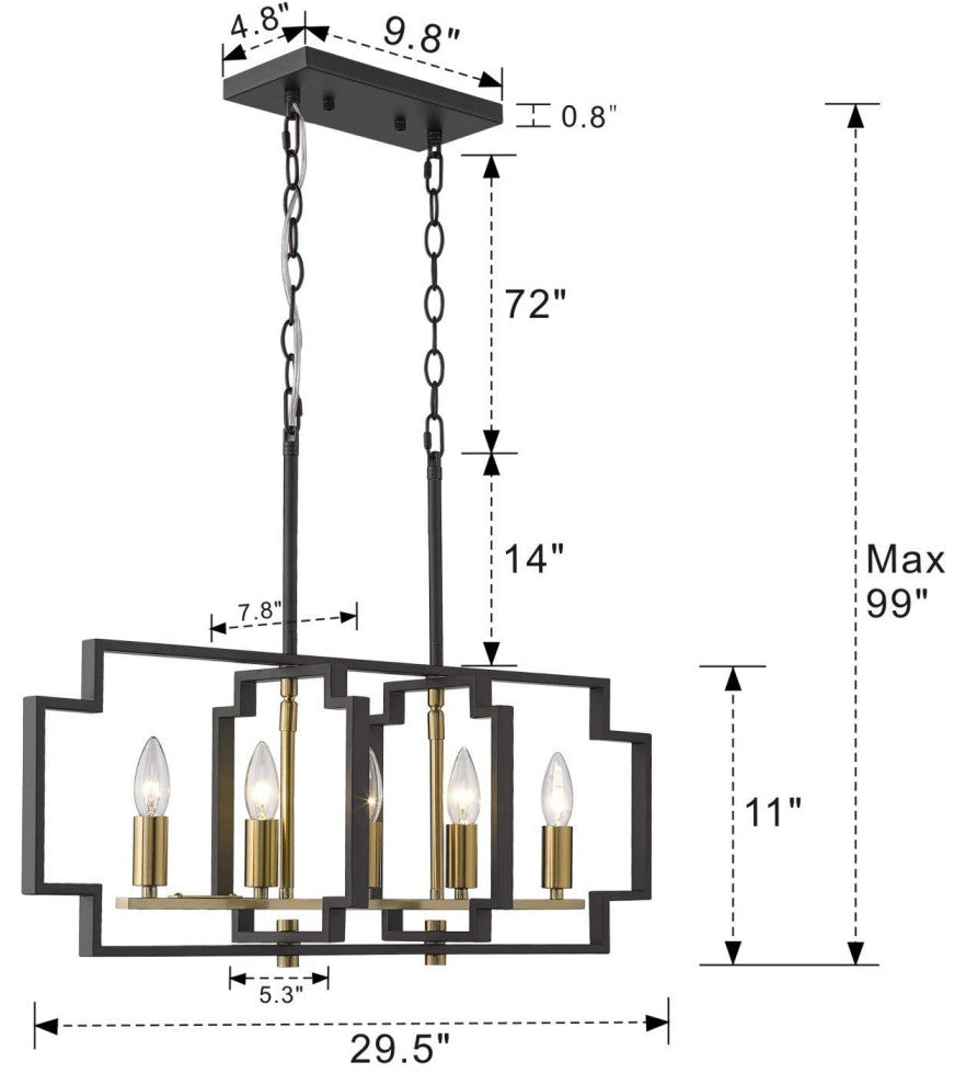 5 Light Modern Chandelier Industrial Island Pendant Light With Black and Gold