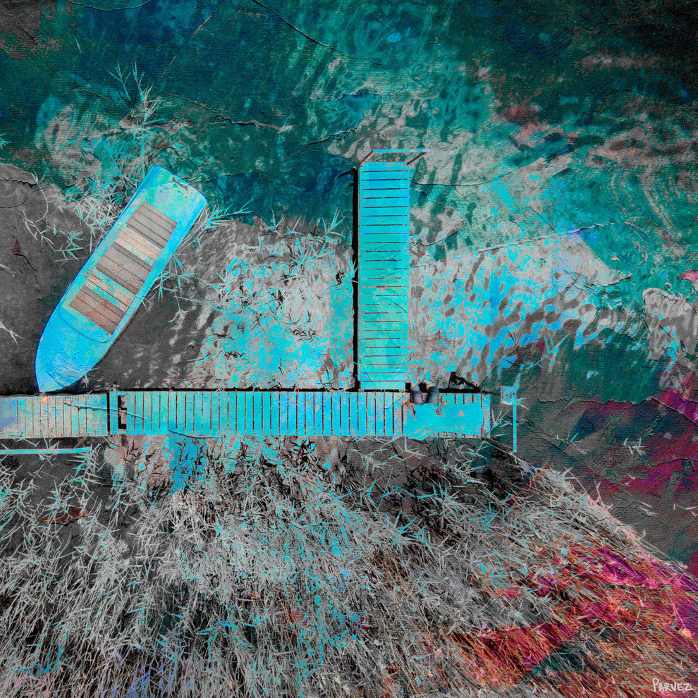 "Blue Pier" Painting Print on Wrapped Canvas, 24"x24"