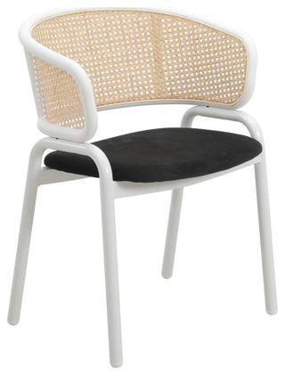 LeisureMod Ervilla Dining Armchair With White Steel Base, Black