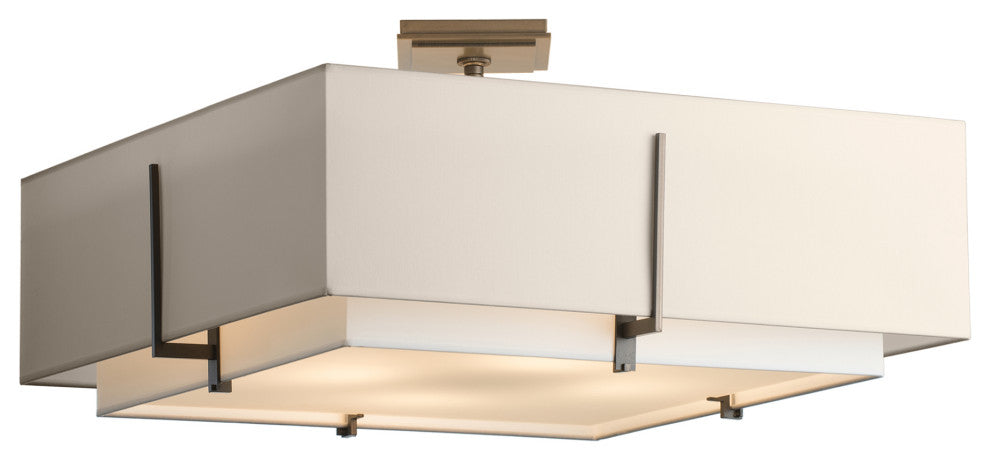 Exos Square Large Double Shade Semi-Flush, Natural Anna/Flax, Dark Smoke
