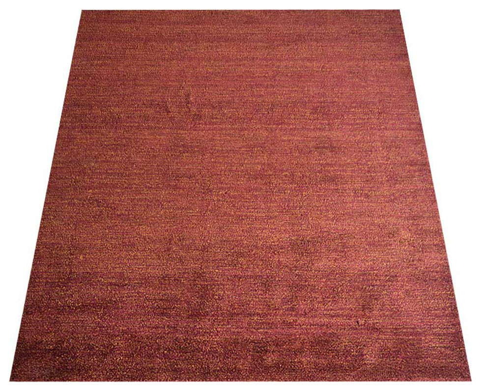 HAND KNOTTED LOOM SILK ECO-FRIENDLY AREA RUGS-Red Gold Color,Solid Design, [Rectangle] 8'x10'