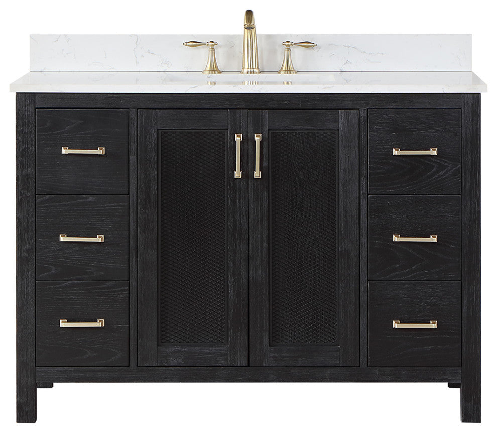 Hadiya Black Oak Bathroom Vanity Set, 48", Without Mirror