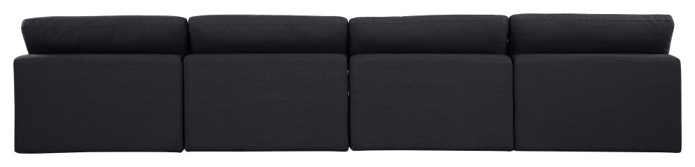Comfy Upholstered Modular Sofa, Black, 4-Piece: 4 Armless Chair, Linen Textured Fabric
