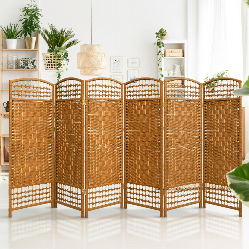 4' Tall Fiber Weave Room Divider, Light Beige, 6 Panels