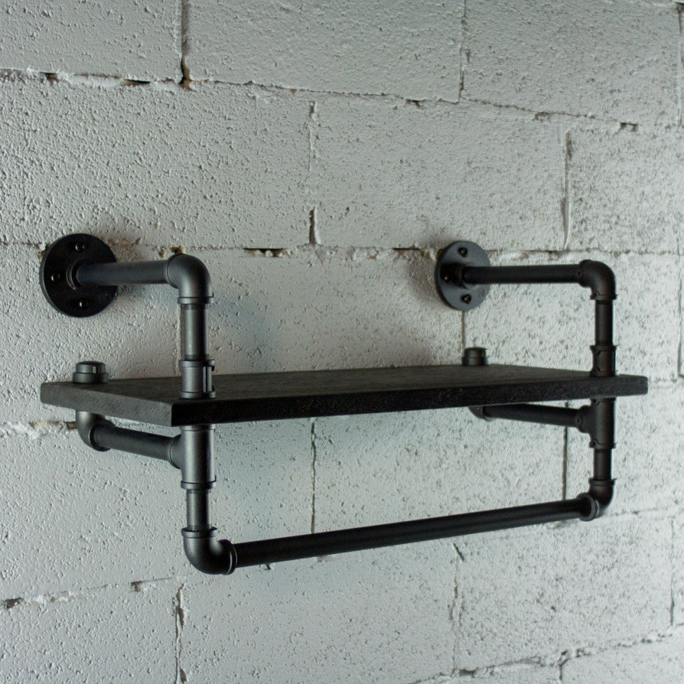 Ann Harbor Farmhouse Industrial 27" Wide Shelf Rack, Black Steel