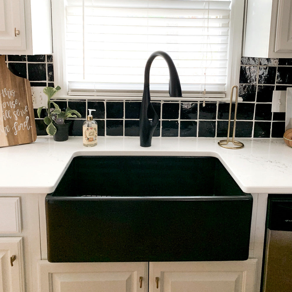Austen Matte Black Fireclay 30" Single Bowl Farmhouse Undermount Kitchen Sink
