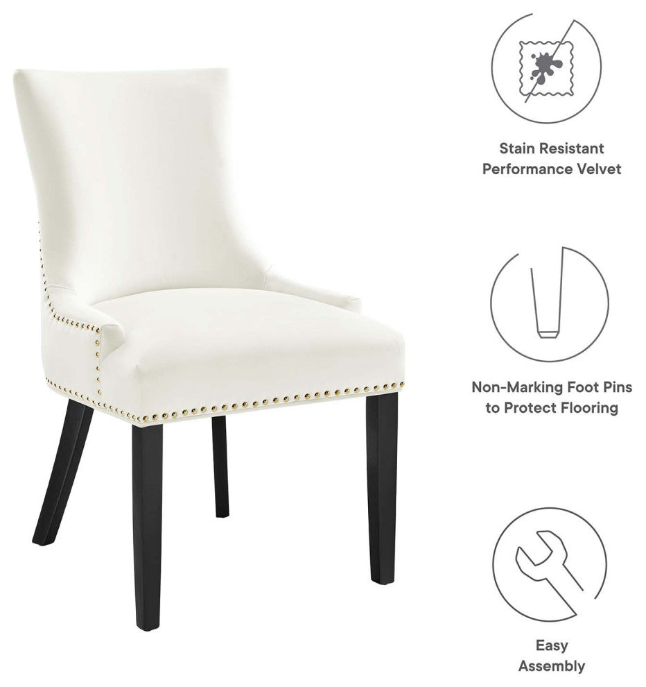 Dining Chair, Nailhead, Set of 2, White, Velvet, Modern, Bistro Hospitality